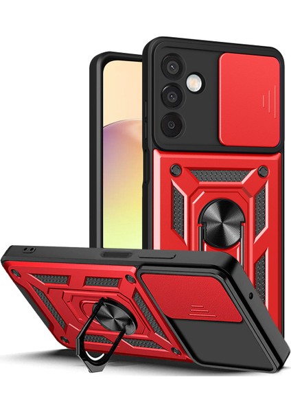 Samsung Galaxy A25 Sürgülü Kamera Koruyucu Metal Halka Ayaklı Stand Çizilmez Kılıf Case