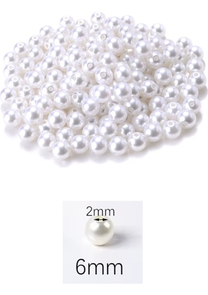 50 Gram 6mm Beyaz Renk Plastik Inci Boncuk Çanta ve Takı Yapım Boncuğu (~375 Adet)