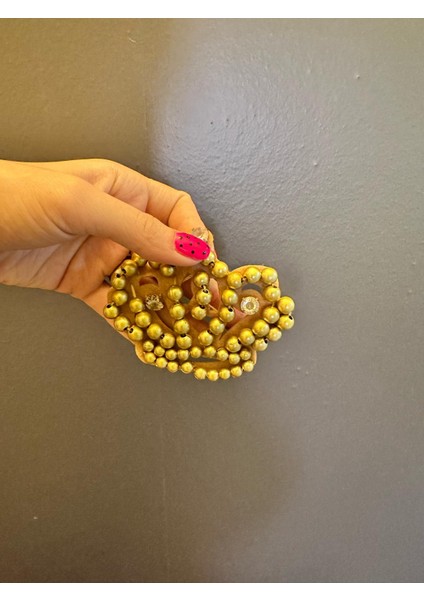 9x7 cm Sarı Boncuk Işleme Taç Arma Dikiş Aplike