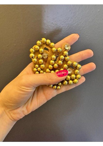 9x7 cm Sarı Boncuk Işleme Taç Arma Dikiş Aplike modelleri