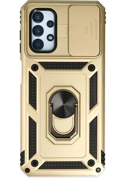 Samsung Galaxy A13 4g Kılıf Pars Lens Yüzüklü Silikon - Gold Ynsmr