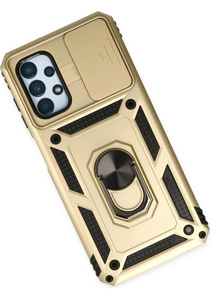 Samsung Galaxy A13 4g Kılıf Pars Lens Yüzüklü Silikon - Gold Ynsmr