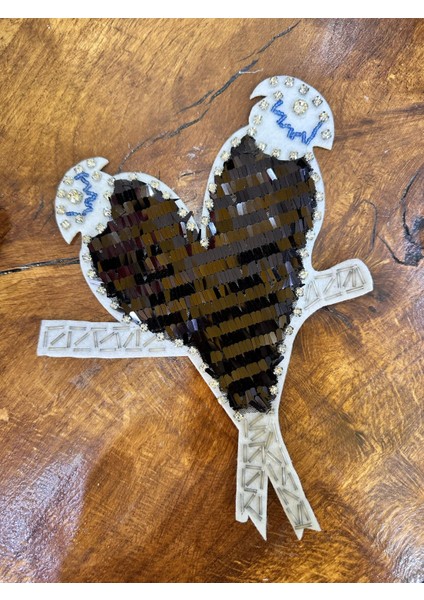 25X17 cm Zirkon Taşlı Siyah Payetli Kalp Arma Dikiş Aplike