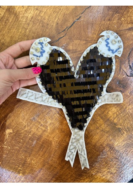 25X17 cm Zirkon Taşlı Siyah Payetli Kalp Arma Dikiş Aplike fiyatları