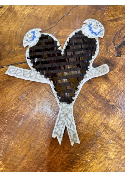 25X17 cm Zirkon Taşlı Siyah Payetli Kalp Arma Dikiş Aplike modelleri