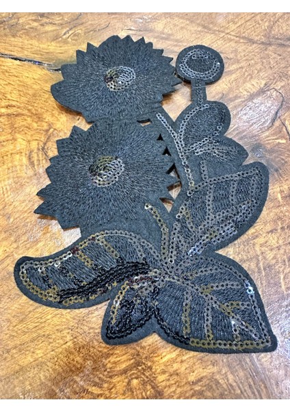 18X13 cm Ütü Ile Yapışan Siyah Payetli Çiçek Arma Dikiş Aplike fiyatları