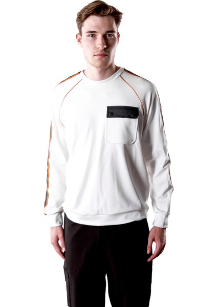 Isaora Şerit Detaylı Streç Relaxed Fit Göğüs Cepli Bisiklet Yaka Sweat Erkek Sweat M24S8102 Sbt