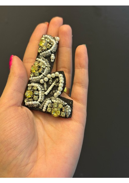 8x5 cm Boncuk Taş Işleme L Harfi Arma Dikiş Aplike
