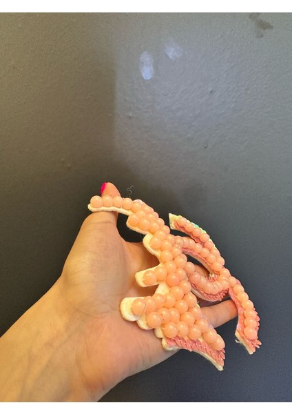 13X13 cm Pembe Boncuklu Tasarım Arma Dikiş Aplike modelleri