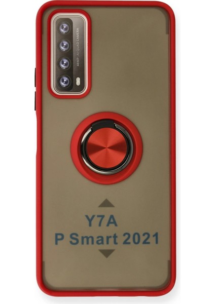 Huawei P Smart 2021 Kılıf Montreal Yüzüklü Silikon Kapak - Kırmızı Ynsmr