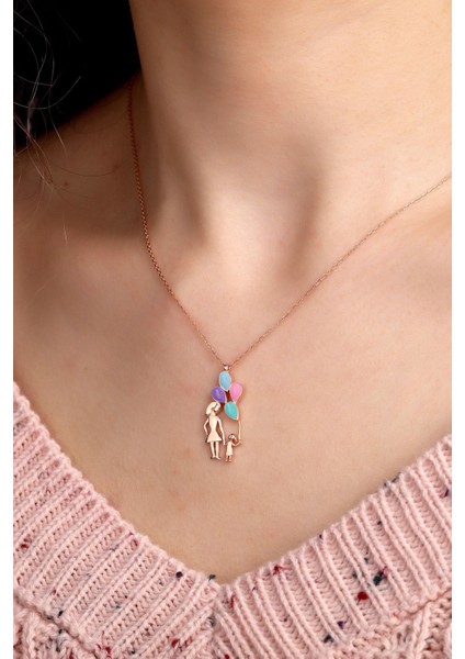 Kadın Orjinal 925 Ayar Gümüş Lazer Mineli Anne Kız Balon Model Kolye fiyatları