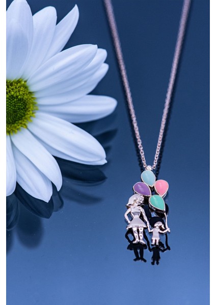 Kadın Orjinal 925 Ayar Gümüş Lazer Mineli Anne Kız Balon Model Kolye modelleri