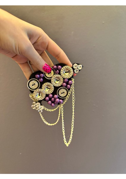 13X7 cm Düğme Detaylı Mor Boncuklu Zincirli Arma Apolet Aplike modelleri