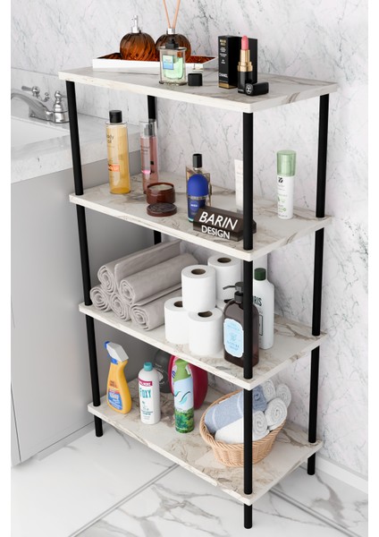 Çevir Kur Kolay Kurulum 4 Katlı Banyo Rafı | Metal Gövdeli Çok Amaçlı Organizer Stand Banyo Dolabı