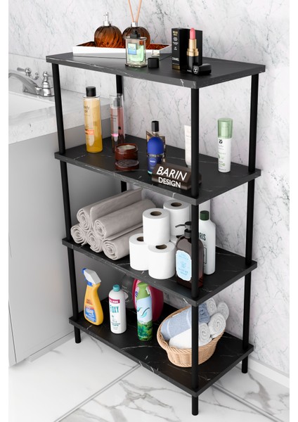 Çevir Kur Kolay Kurulum 4 Katlı Banyo Rafı | Metal Gövdeli Çok Amaçlı Organizer Stand Banyo Dolabı
