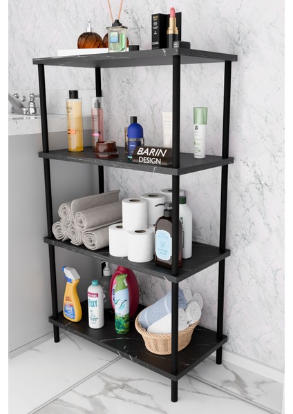 Çevir Kur Kolay Kurulum 4 Katlı Banyo Rafı | Metal Gövdeli Çok Amaçlı Organizer Stand Banyo Dolabı