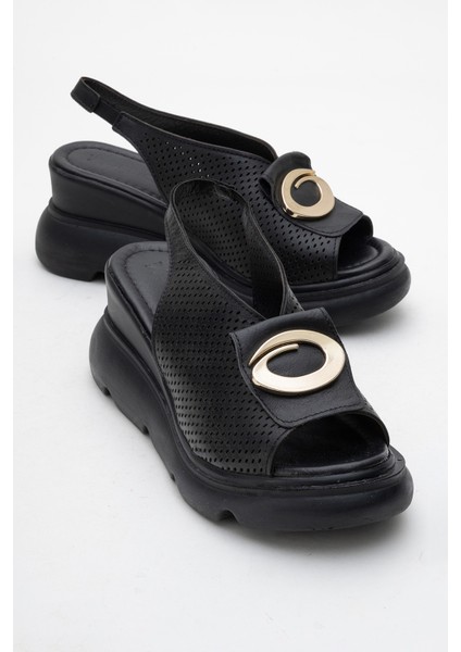 Kadın Dolgu Topuk Tokalı Casual Sandalet Gerçek Deri Zy 8067 Siyah fiyatları