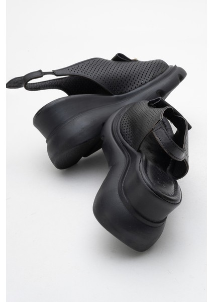 Kadın Dolgu Topuk Tokalı Casual Sandalet Gerçek Deri Zy 8067 Siyah fırsatları