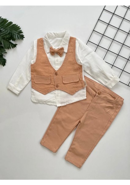 Necix's Bebe Ayarlanabilir Bel Lastikli Yelekli Erkek Bebek 2'li Takım