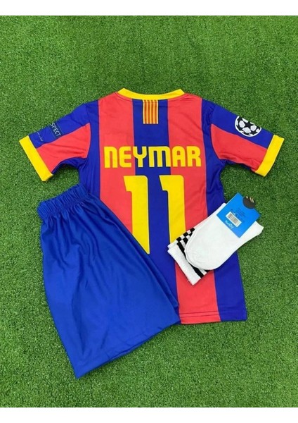 B.a.r.c.e.l.o.n.a Neymar 2015 Sezon Retro Çocuk Forması 4lü Set Çorap-Bileklik Hediyeli Asf
