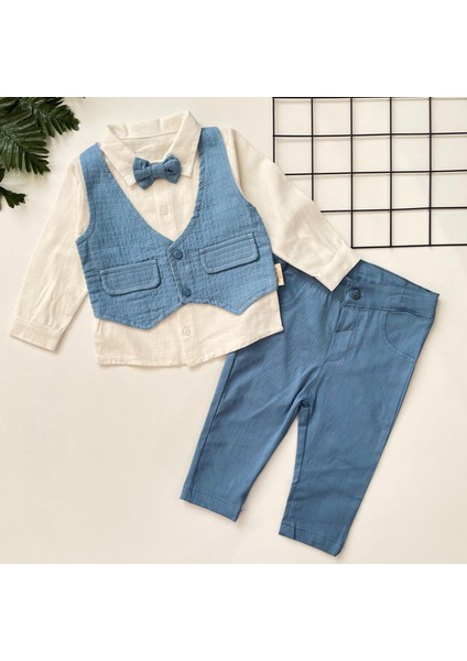 Necix's Bebe Ayarlanabilir Bel Lastikli Yelekli Erkek Bebek 2'li Takım