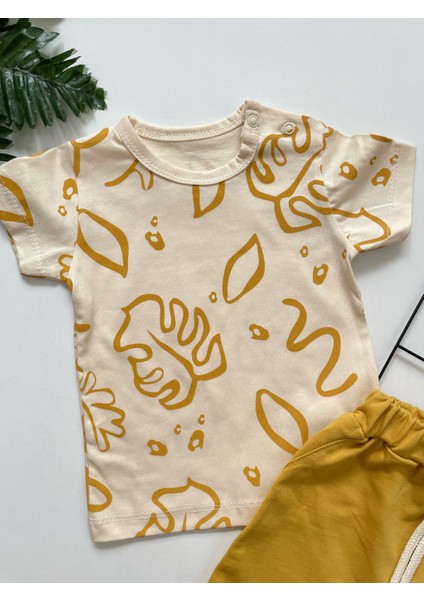 Çocuks Yaprak Desenli Erkek Bebek Hardal Renk 2'li Takım fiyatları