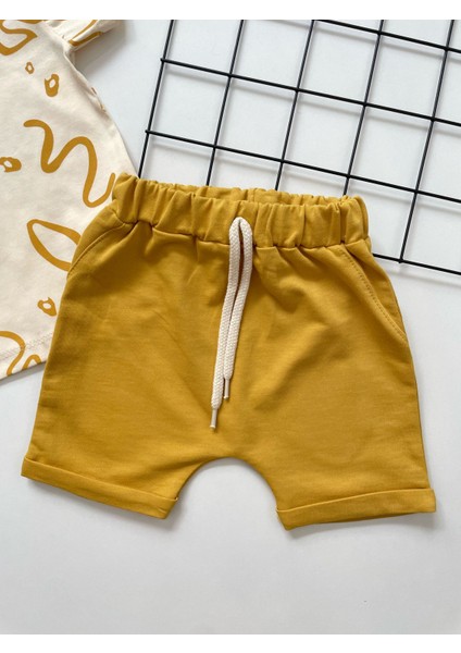 Çocuks Yaprak Desenli Erkek Bebek Hardal Renk 2'li Takım modelleri