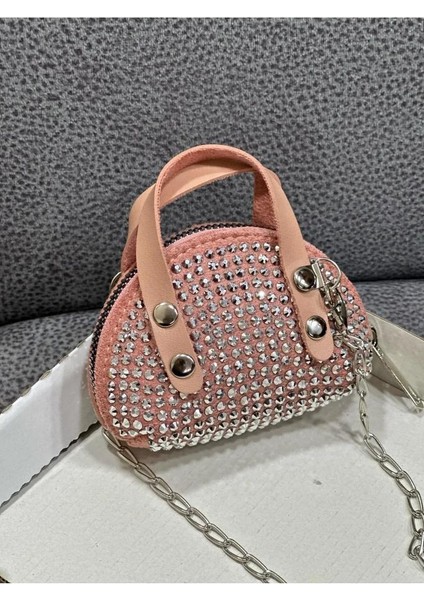 Pudra Süet Kumaş, Tek Bölmeli, Zincir Askılı,fermuarlı, Taşlı, Mini El ve Omuz Çantası 10 cm fiyatları