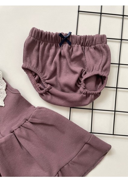 Dantel Yaka Detaylı Şortlu Kız Bebek Mor Elbise fiyatları