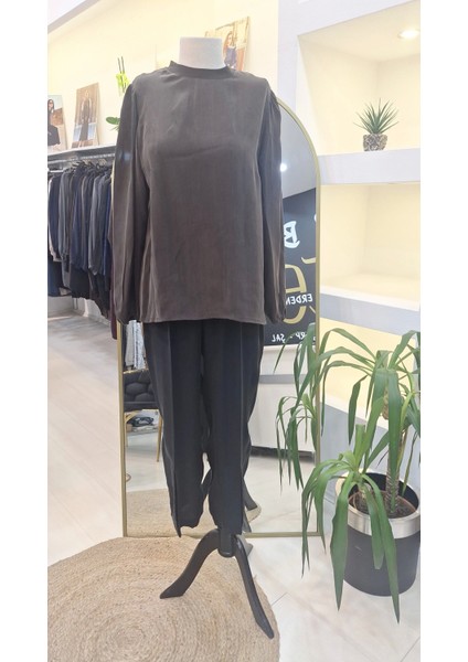 37019 Ipek Kısa Tunik Kahverengi