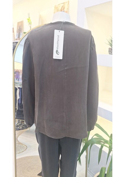 37019 Ipek Kısa Tunik Kahverengi modelleri