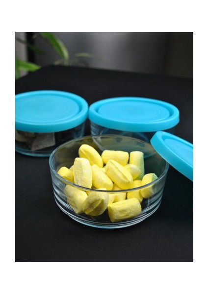 3'lü Cam 12 cm Saklama Kabı Kapaklı Kahvaltılık Mavi fiyatları