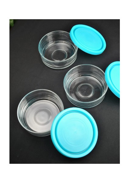 3'lü Cam 12 cm Saklama Kabı Kapaklı Kahvaltılık Mavi modelleri