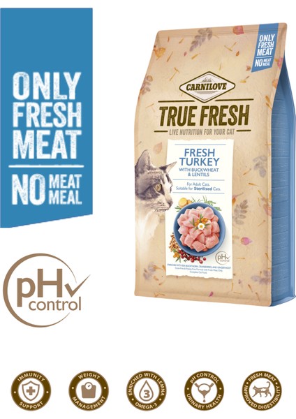 Kedi True Fresh Tahılsız Hindili Kuru Mama 1,8 kg (Kısırlaştırılmış)