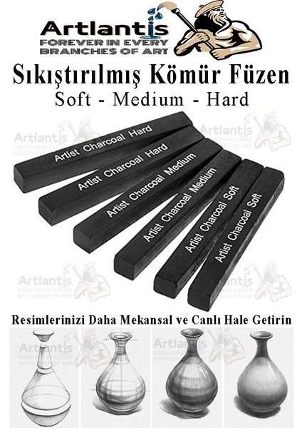 Sıkıştırılmış Kömür Füzen Seti 1 Paket Siyah Kare Press Kömür Füzen Yassı Çizim Gölgelendirme Grafit