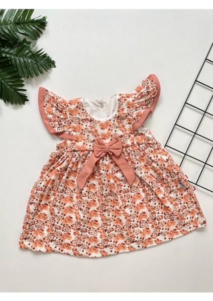 Minicixbebe Çiçekli Fiyonk Detaylı Kız Bebek Müslin Elbise