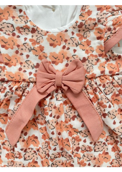 Minicixbebe Çiçekli Fiyonk Detaylı Kız Bebek Müslin Elbise