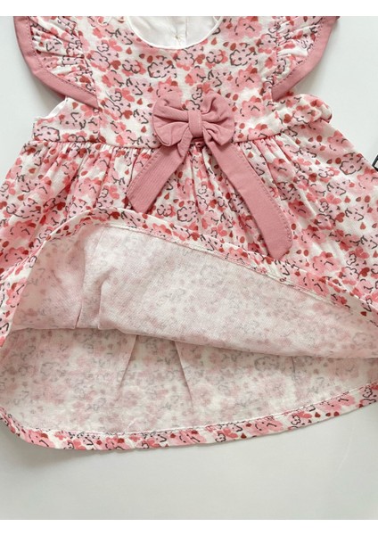 Minicixbebe Çiçekli Fiyonk Detaylı Kız Bebek Müslin Elbise