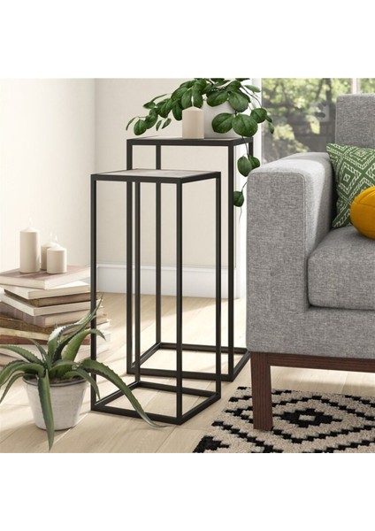 Ikili Set Metal Çiçeklik Sehpası ve Saksılık