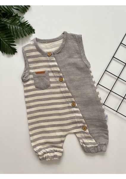 Minicixbebe Çizgili Müslin Erkek Bebek Yazlık Tulum