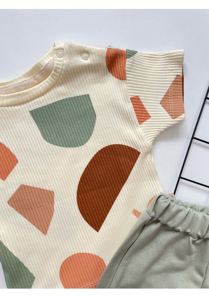 Çocuks Marka Geometrik Desenli Haki 2'li Erkek Bebek Takım fiyatları