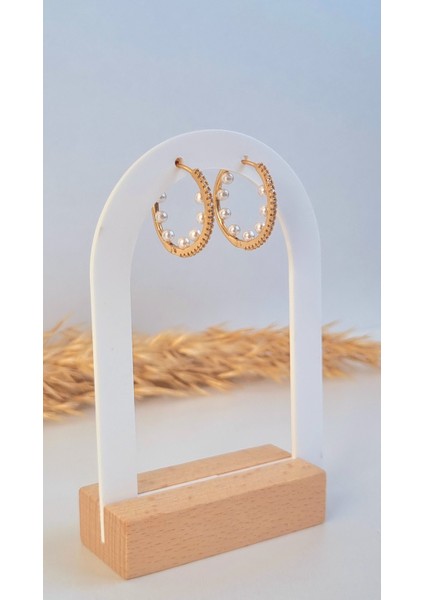 Premium Paslanmaz Çelik Incili Rose Gold Küpe