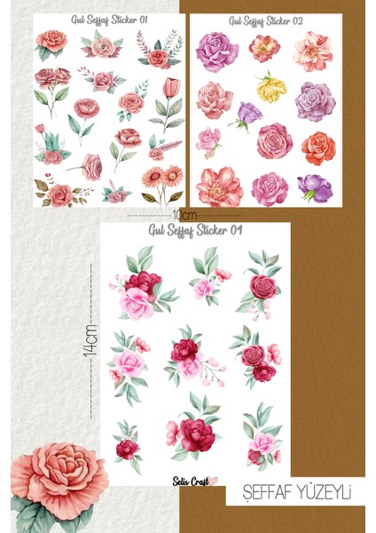 Gül Temal Şeffaf Sticker 01-02-04 Ajanda Planlayıcı Bullet Journal Için Uygundur
