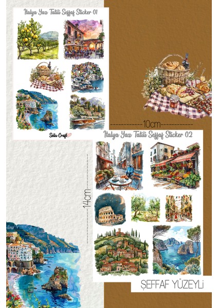 Italyada Tatil Keyfi Temalı Şeffaf Sticker Seti 01-02 Ajanda Planlayıcı Bullet Journal Için Uygundur
