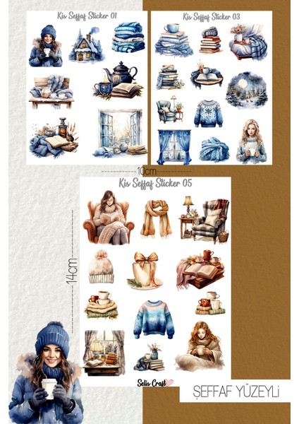 Kış Temalı Şeffaf Sticker Seti 01-03-05 Ajanda Planlayıcı Bullet Journal Için Uygundur