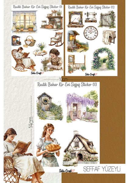 Rustik Bahar Kır Evi Temalı Şeffaf Sticker Seti 01-02-03 Ajanda Planlayıcı Bullet Journal Için Uygundur
