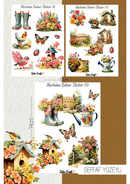 Merhaba Bahar Temalı Şeffaf Sticker Seti 01-02-03 Ajanda Planlayıcı Bullet Journal Için Uygundur