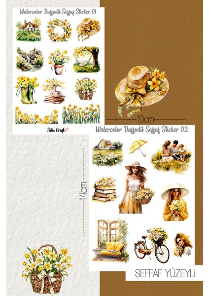 Watercolor Daffodil Temalı Şeffaf Sticker Seti 01-02 Ajanda Planlayıcı Bullet Journal Için Uygundur