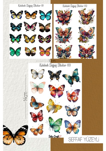 Kelebek Temalı Şeffaf Sticker Seti 01-02-03 Ajanda Planlayıcı Bullet Journal Için Uygundur