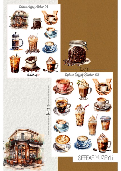 Kahve Temalı Şeffaf Sticker Seti 04-05 Ajanda Planlayıcı Bullet Journal Için Uygundur